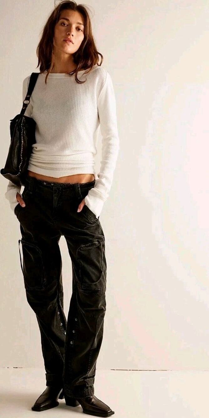 We The Free Free People Cant Compare Slouch Pants Medium Black Cargo Utility